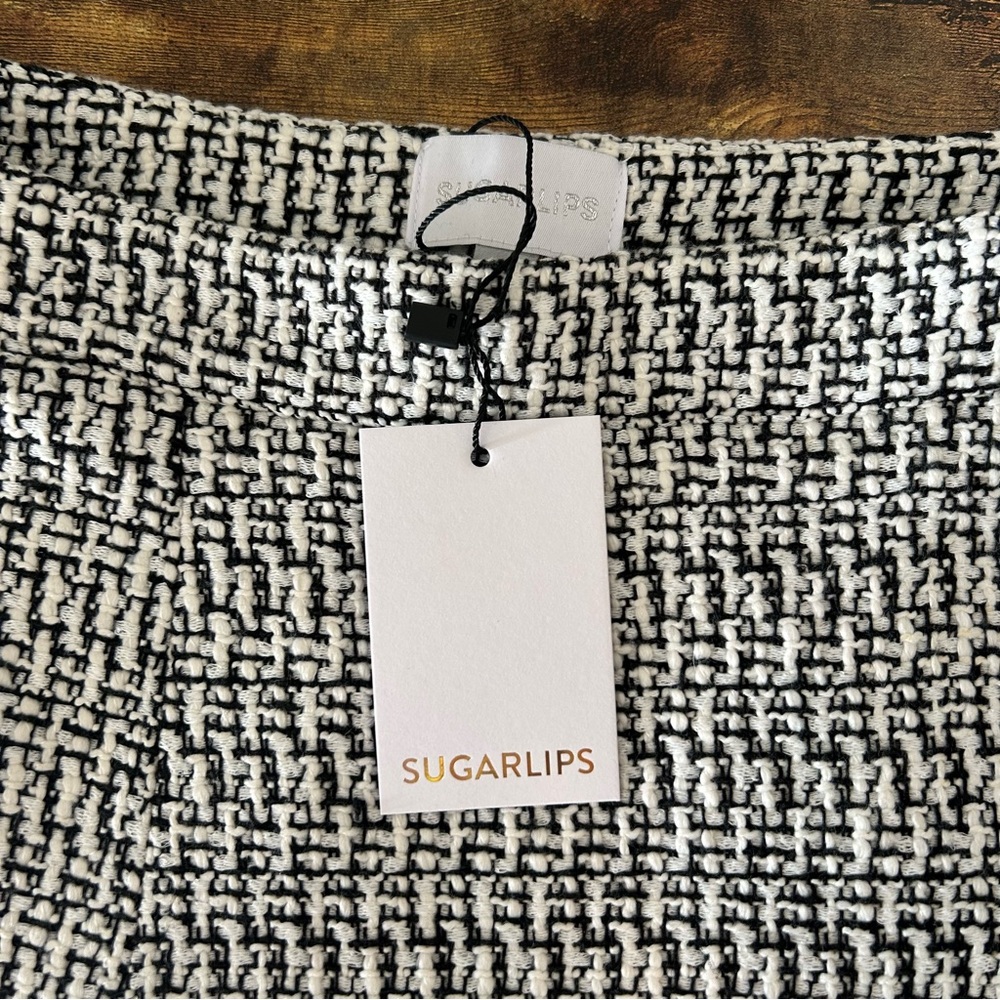 NWT Sugarlips Janae Calera Plaid Monochrome Tweed A-Line Mini Skirt - Picture 3 of 5